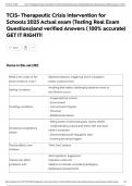 TCIS- Therapeutic Crisis Intervention for Schools 2025 Actual exam &lpar;Testing Real Exam Questions&rpar;and verified Answers &lpar; 100&percnt; accurate&rpar; GET IT RIGHT&excl;&excl;