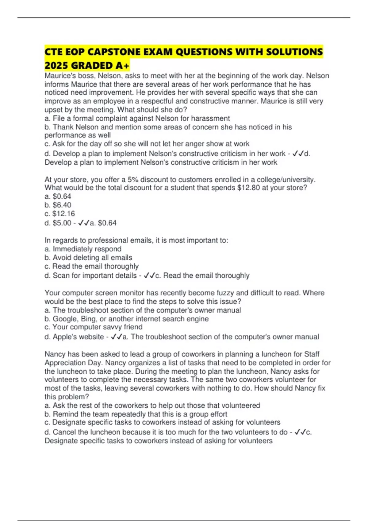 CTE EOP CAPSTONE EXAM QUESTIONS WITH SOLUTIONS 2025 GRADED A+ - CTE EOP ...