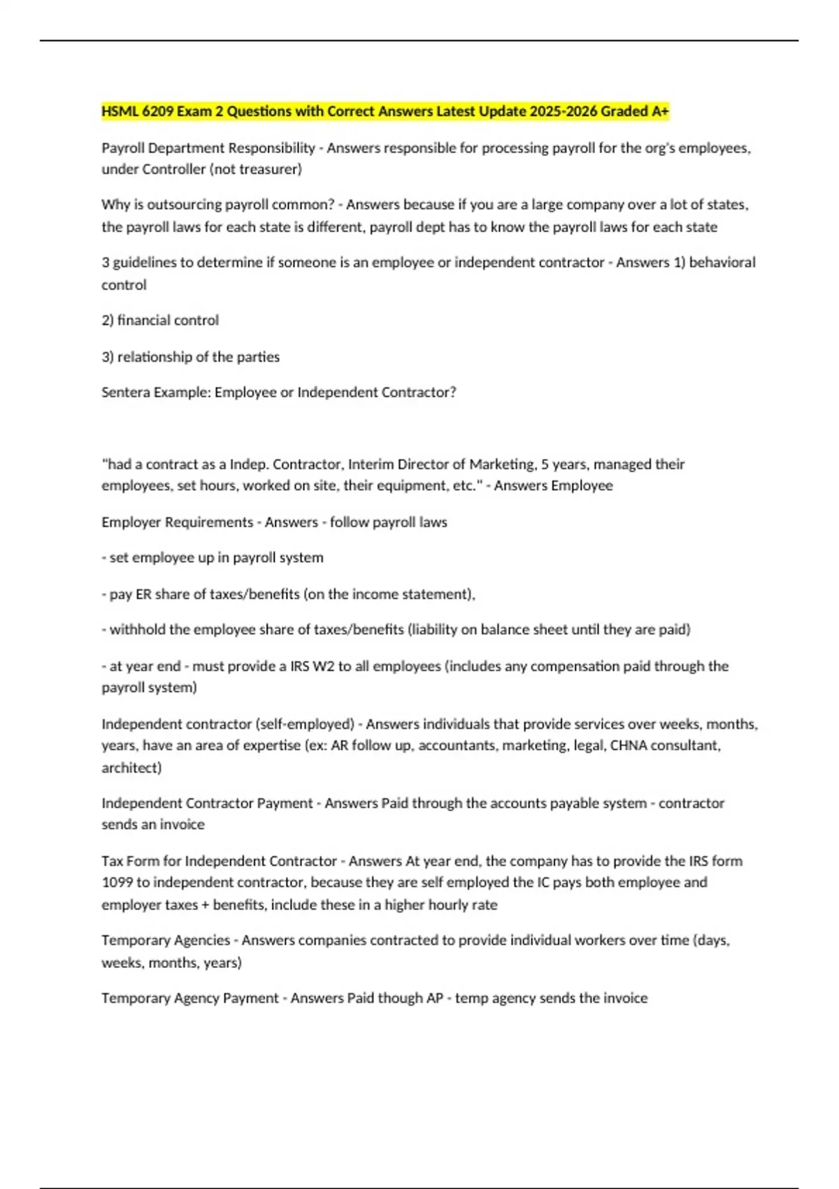 HSML 6209 Exam 2 Questions with Correct Answers Latest Update Graded A+ ...