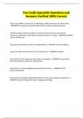 Tax Credit Specialist Questions and Answers Verified 100&percnt; Correct
