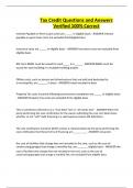 Tax Credit Questions and Answers Verified 100&percnt; Correct