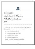 HIM 2002 &lpar;D190 Introduction to HC IT Systems&rpar; FA Test Review &lpar;Qns & Ans&rpar; 2025