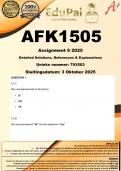AFK1505 Assignment 6 &lpar;COMPLETE ANSWERS&rpar; 2025 &lpar;793503&rpar; - Sluitingsdatum&colon; 3 Oktober 2025