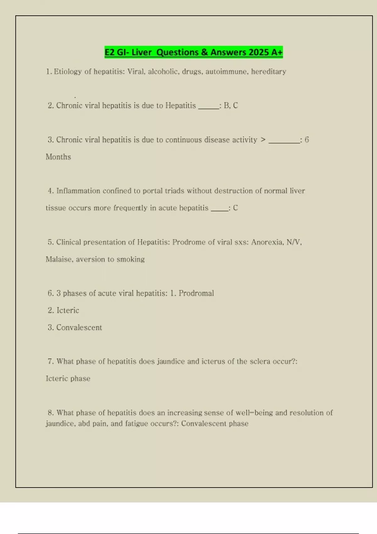 E2 GI- IBD QUESTIONS AND ANSWERS EXAM REVIEW 2025, E2 GI- Liver ...