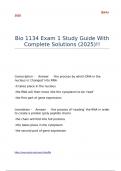 Bio 1134 Exam 1 Study Guide With Complete Solutions &lpar;2025&rpar;&excl;&excl;
