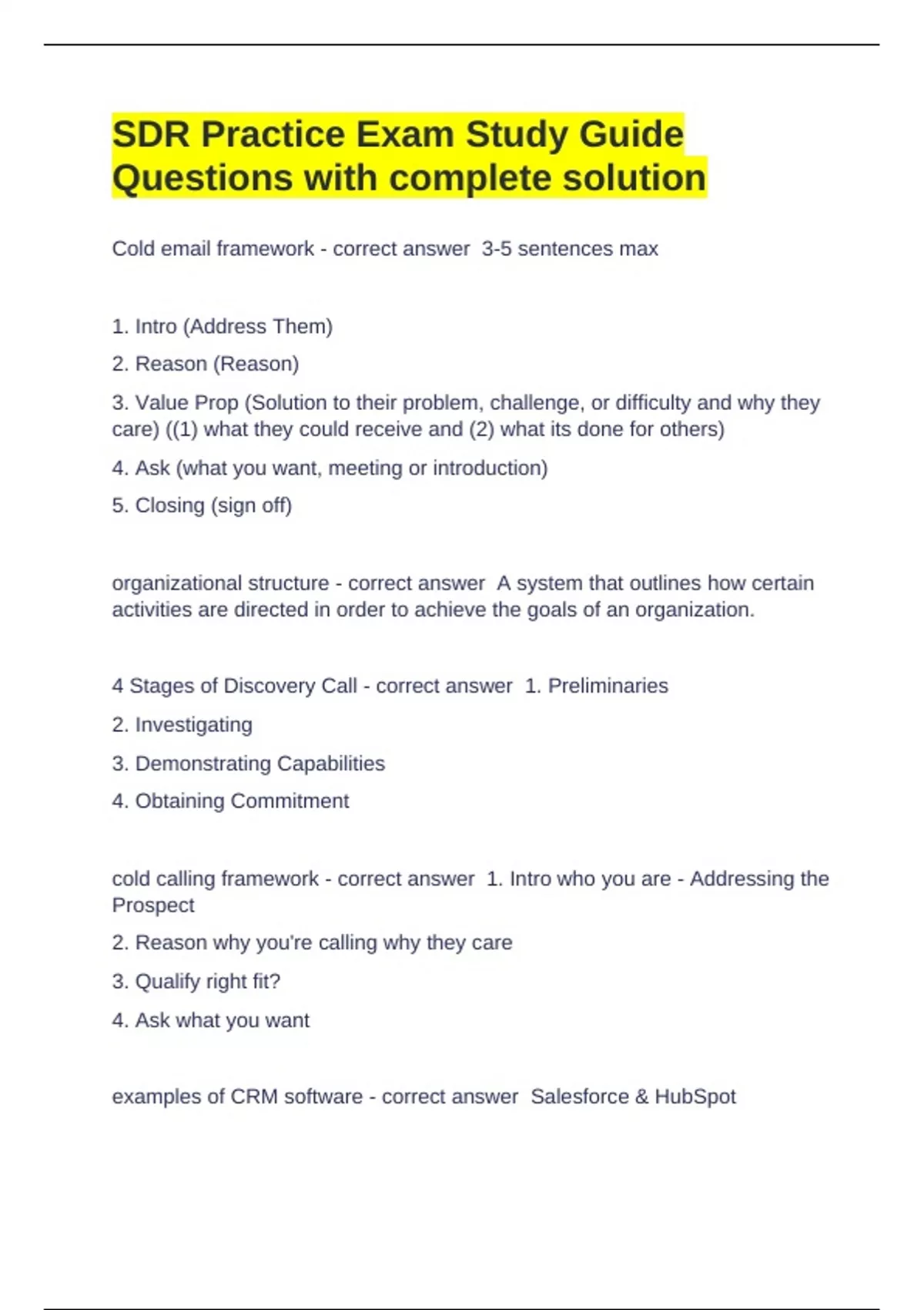 SDR Practice Exam Study Guide Questions with complete solution - SDR ...