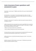 Auto Insurance Exam questions well answered to pass 