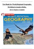 Test Bank for World Regional Geography&comma; 7th Edition by Joseph J&period; Hobbs&comma; All 11 Chapters &vert; Complete Guide A&plus;