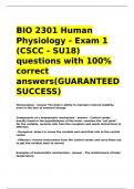 BIO 2301 Human Physiology - Exam 1 &lpar;CSCC - SU18&rpar; questions with 100- correct answers&lpar;