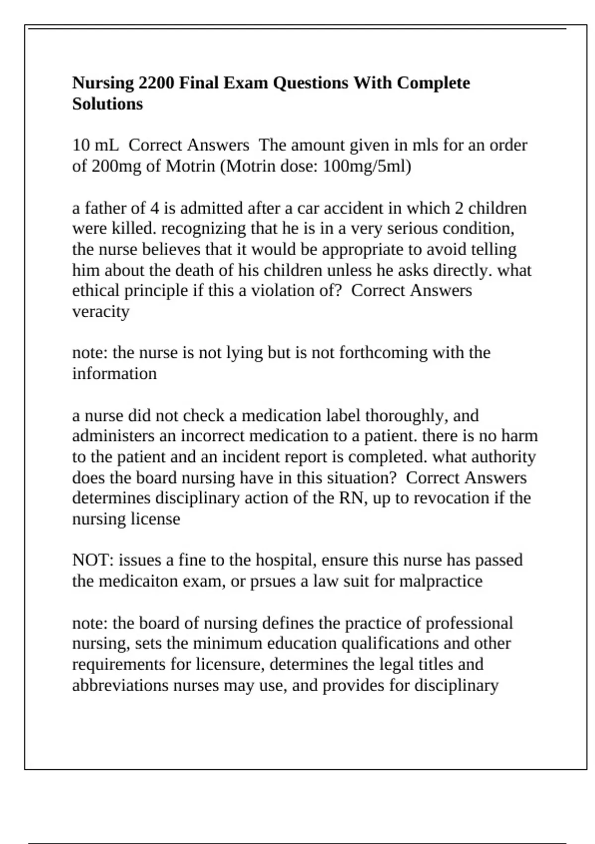 Nursing 2200 Final Exam Questions With Complete Solutions - Nursing ...