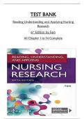 TEST BANK for  Reading Understanding and Applying Nursing  Research  6th Edition by Fain  All Chapter 1 to 14 Complete Downloadable PDF