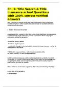 Ch&period; 1 Title Search & Title Insurance actual Questions with 100- correct verified answers