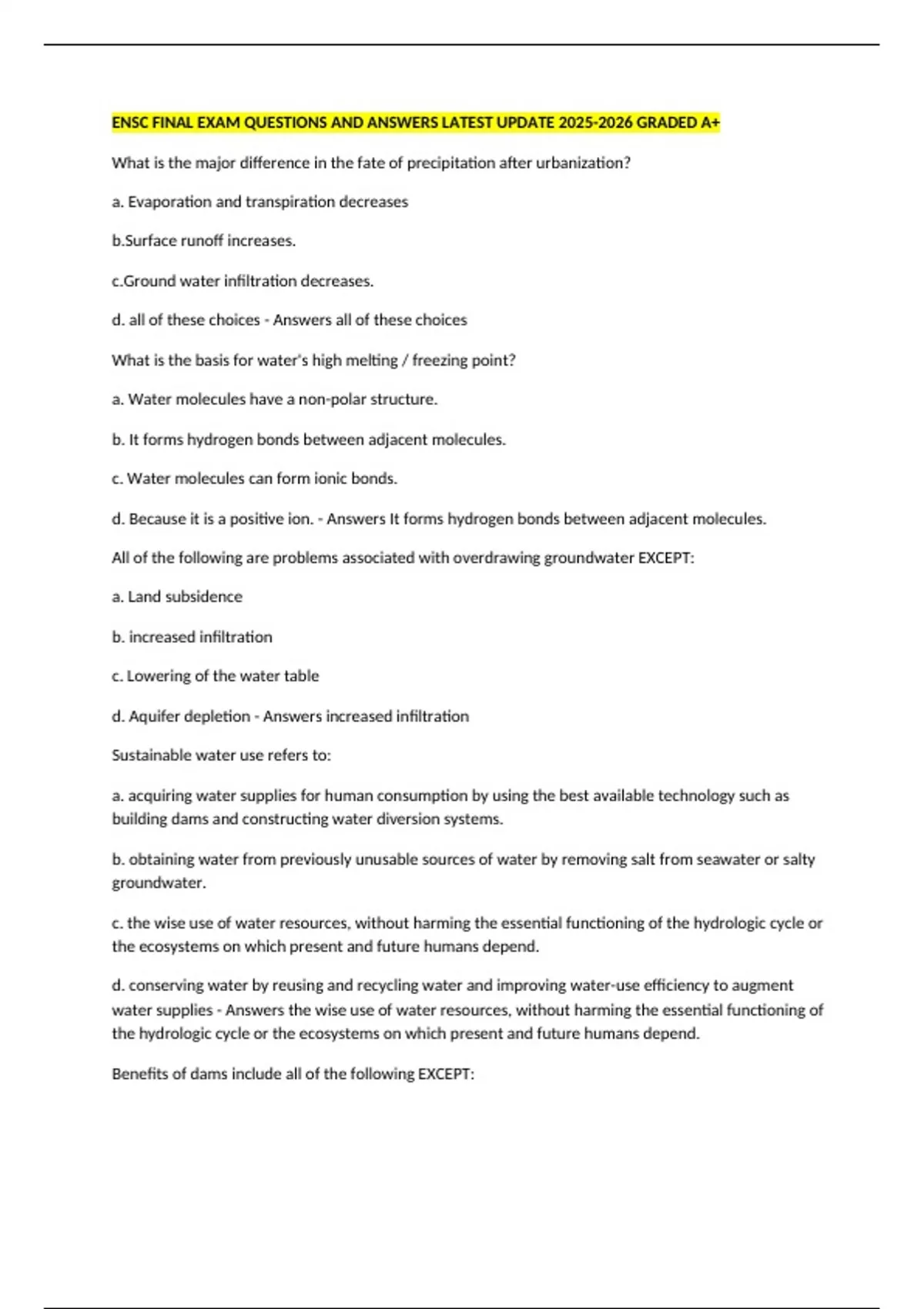 ENSC FINAL EXAM QUESTIONS AND ANSWERS LATEST UPDATE GRADED A+ - ENSC ...