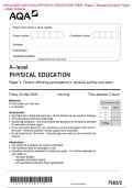  Actual 2024 AQA A-level PHYSICAL EDUCATION 7582/1 Paper 1 Merged Question Paper  + Mark Scheme  Actual 2024 AQA A-level PHYSICAL EDUCATION 7582/1 Paper 1 Factors affecting  participation in physical activity and sport Merged Question Paper + Mark Scheme