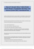 State of Colorado Motor Vehicle Dealer Board Mastery Examination Questions And Answers &vert;Latest 2025 &vert; Guaranteed Pass&period;