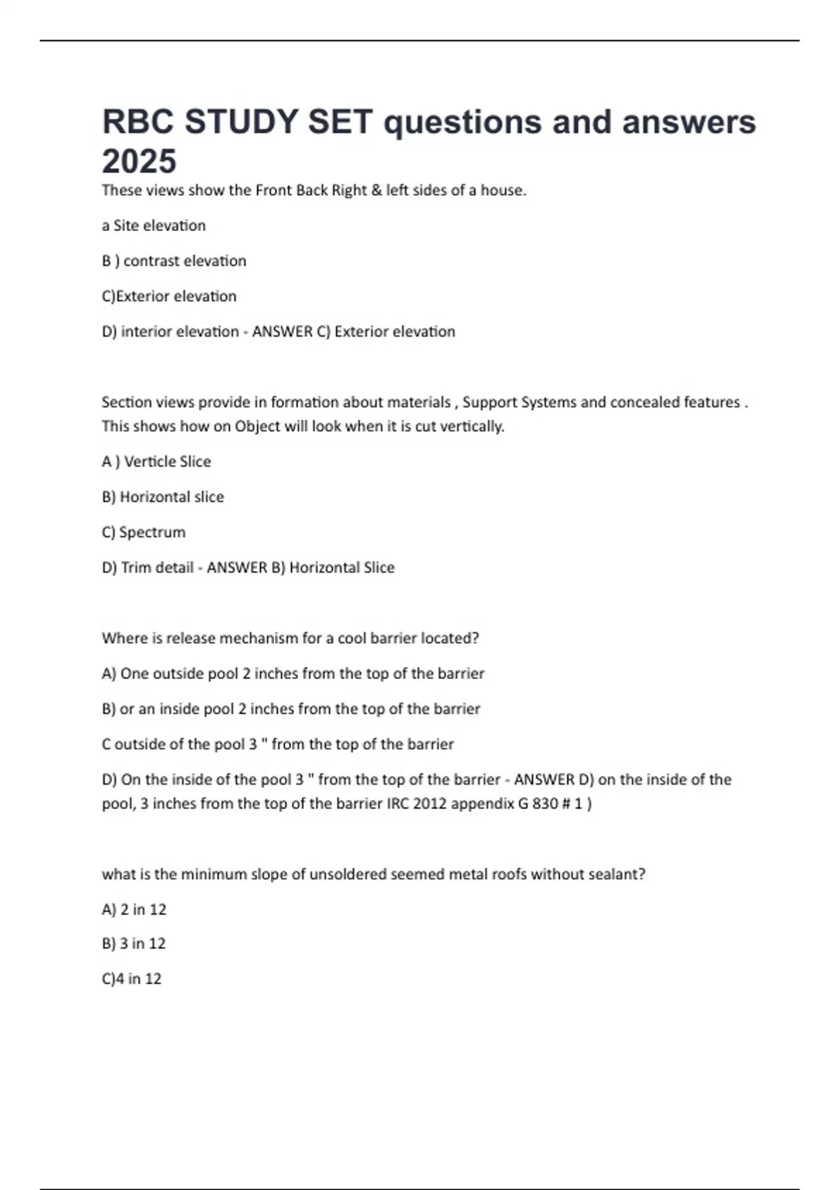 RBC STUDY SET questions and answers 2025 - RBC 1 N - Stuvia US