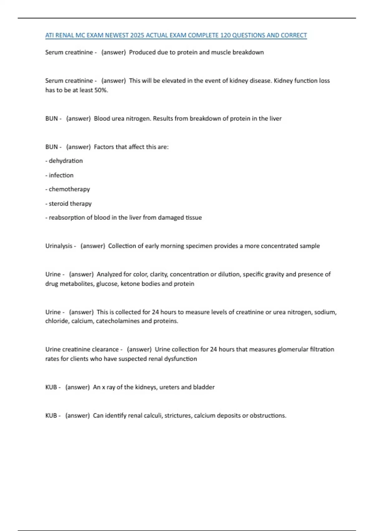 ATI RENAL MC EXAM NEWEST 2025 ACTUAL EXAM COMPLETE 120 QUESTIONS AND ...