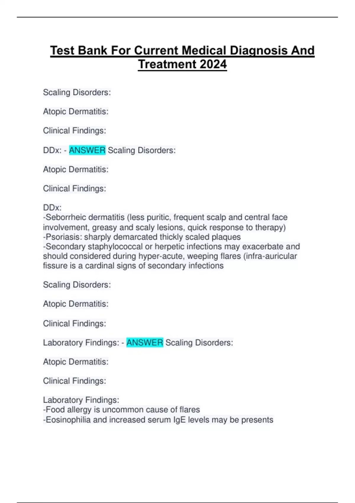 Test Bank For Current Medical Diagnosis And Treatment 2025 - Medical ...