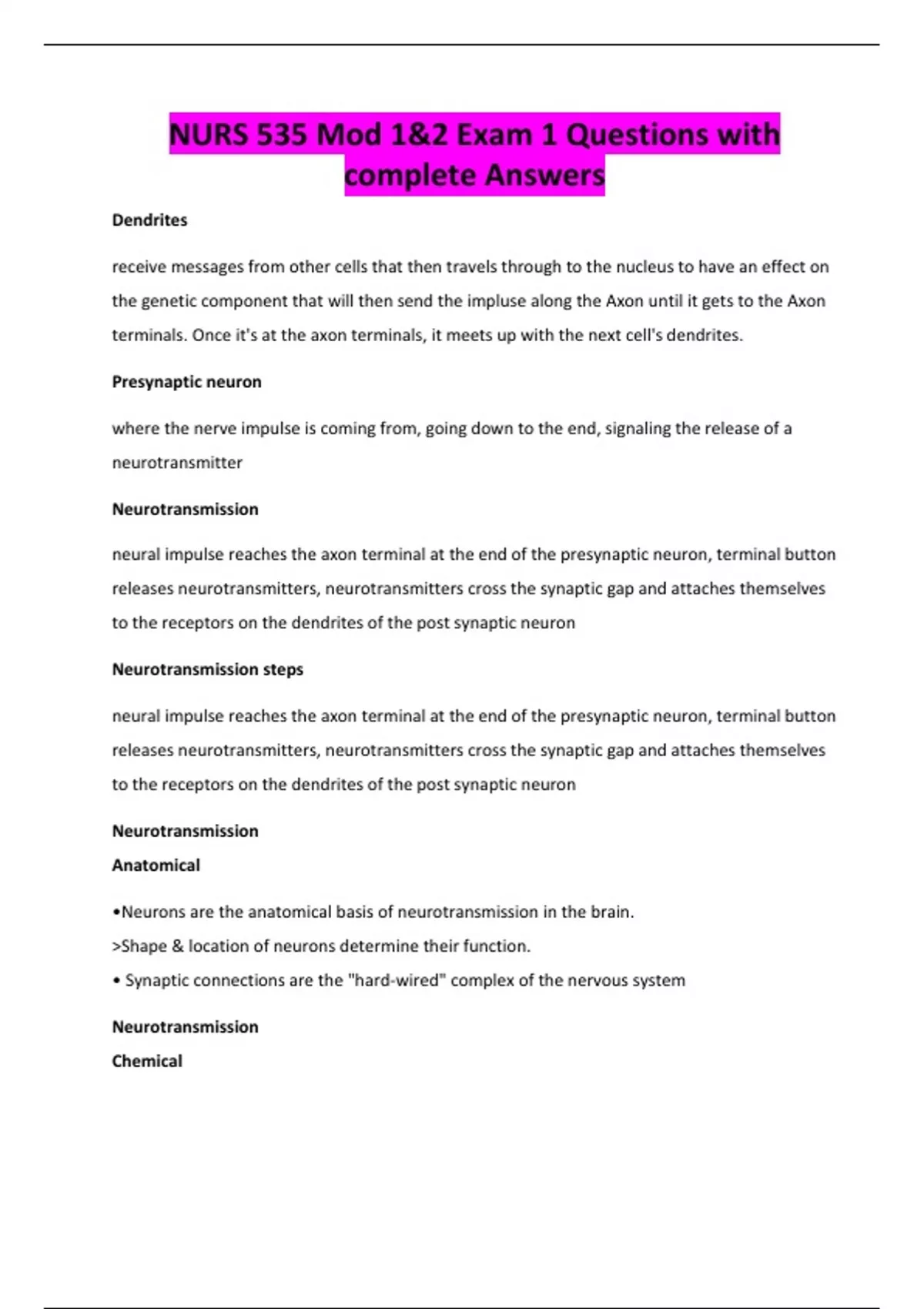 NURS 535 Mod 1&2 Exam 1 Questions with complete Answers - NURS 535 ...