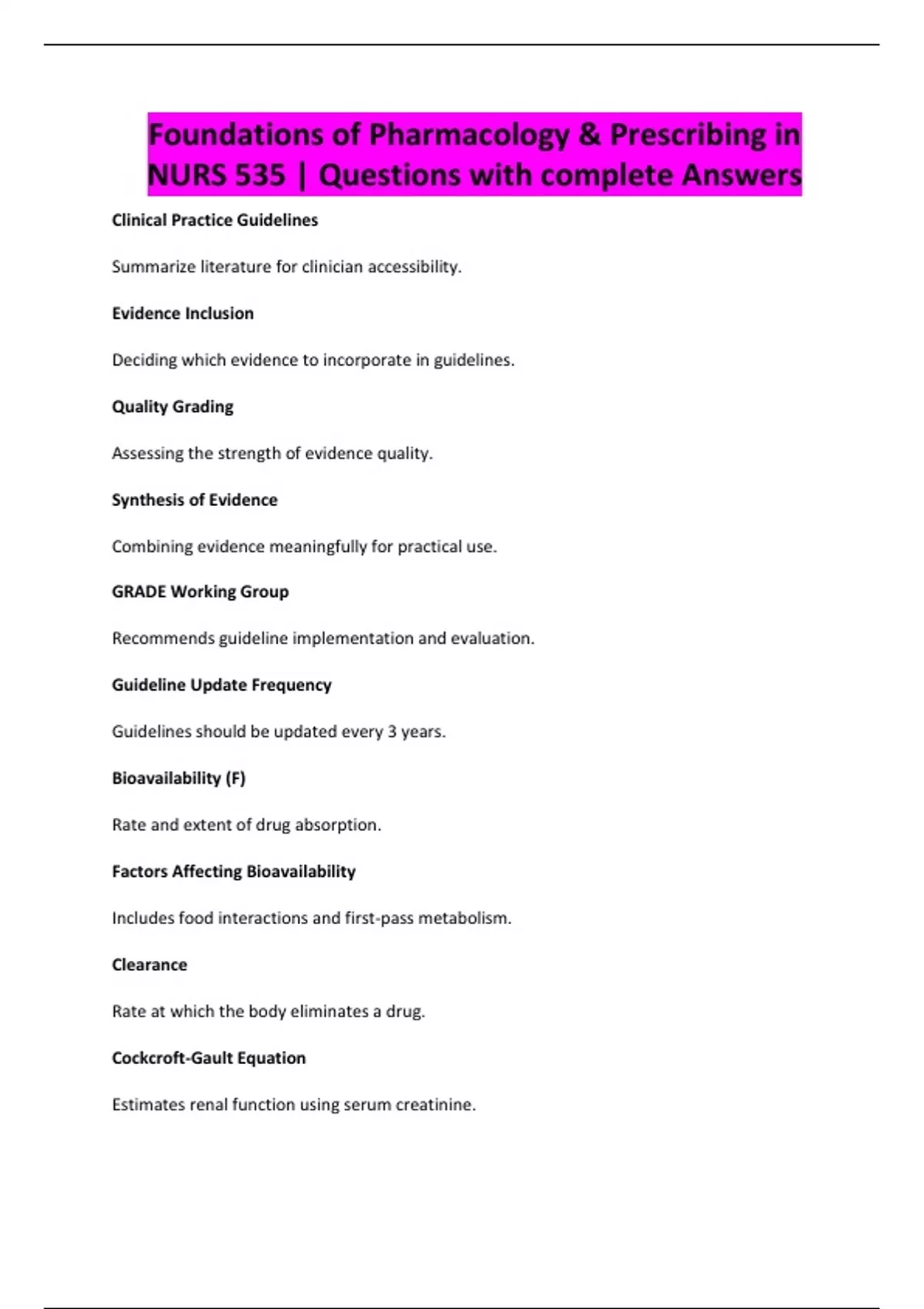 Foundations of Pharmacology & Prescribing in NURS 535 | Questions with ...