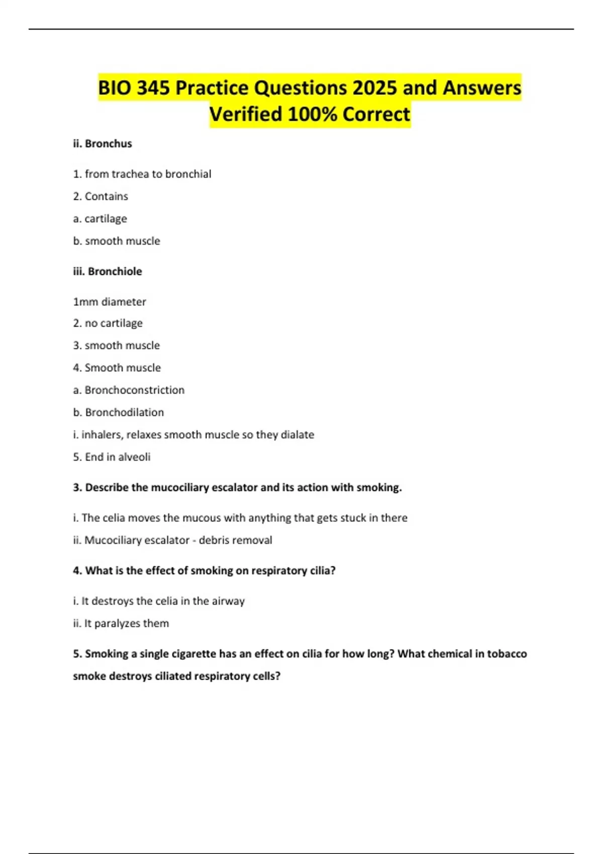 BIO 345 Practice Questions 2025 and Answers Verified 100% Correct - BIO ...