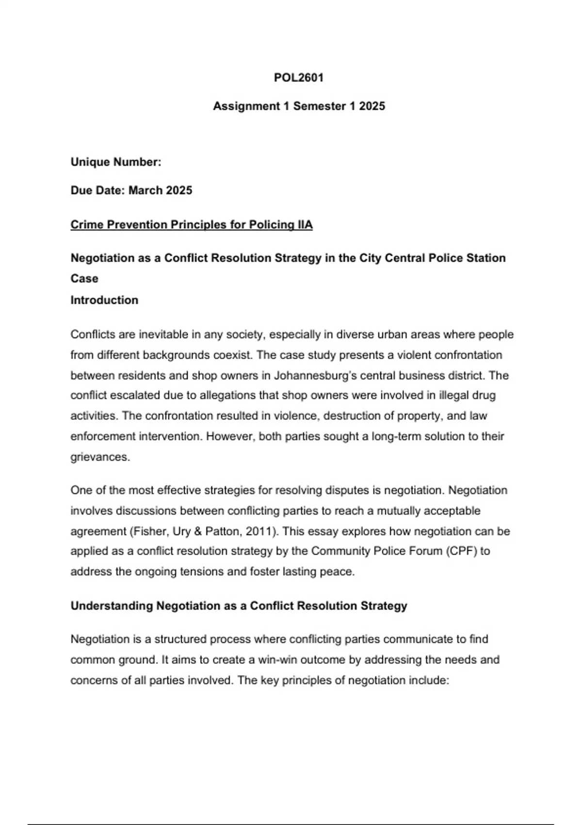 POL2601 Assignment 1 Semester 1 DUE March 2025 - Crime Prevention ...