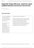 Diagnostic Testing HESI prep- Adult Care Latest updated Questions and Answers &lpar;All Correct&rpar;