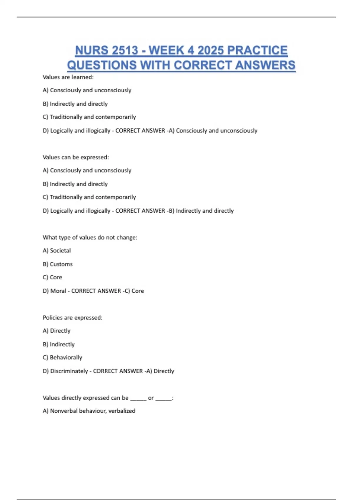 NURS 2513 - WEEK 4 2025 PRACTICE QUESTIONS WITH CORRECT ANSWERS - NURS ...
