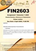FIN2603 Assignment 1 &lpar;COMPLETE ANSWERS&rpar; Semester 1 2025  - DUE 2 April 2025