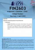 FIN2603 Assignment 1 &lpar;ANSWERS&rpar; Semester 1 2025 - DISTINCTION GUARANTEED