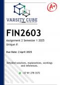 FIN2603 Assignment 1 &lpar;DETAILED ANSWERS&rpar; Semester 1 2025 - DISTINCTION GUARANTEED
