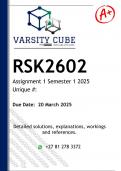 RSK2602 Assignment 1 &lpar;DETAILED ANSWERS&rpar; Semester 1 2025 - DISTINCTION GUARANTEED 