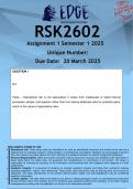 RSK2602 Assignment 1 &lpar;ANSWERS&rpar; Semester 1 2025 - DISTINCTION GUARANTEED