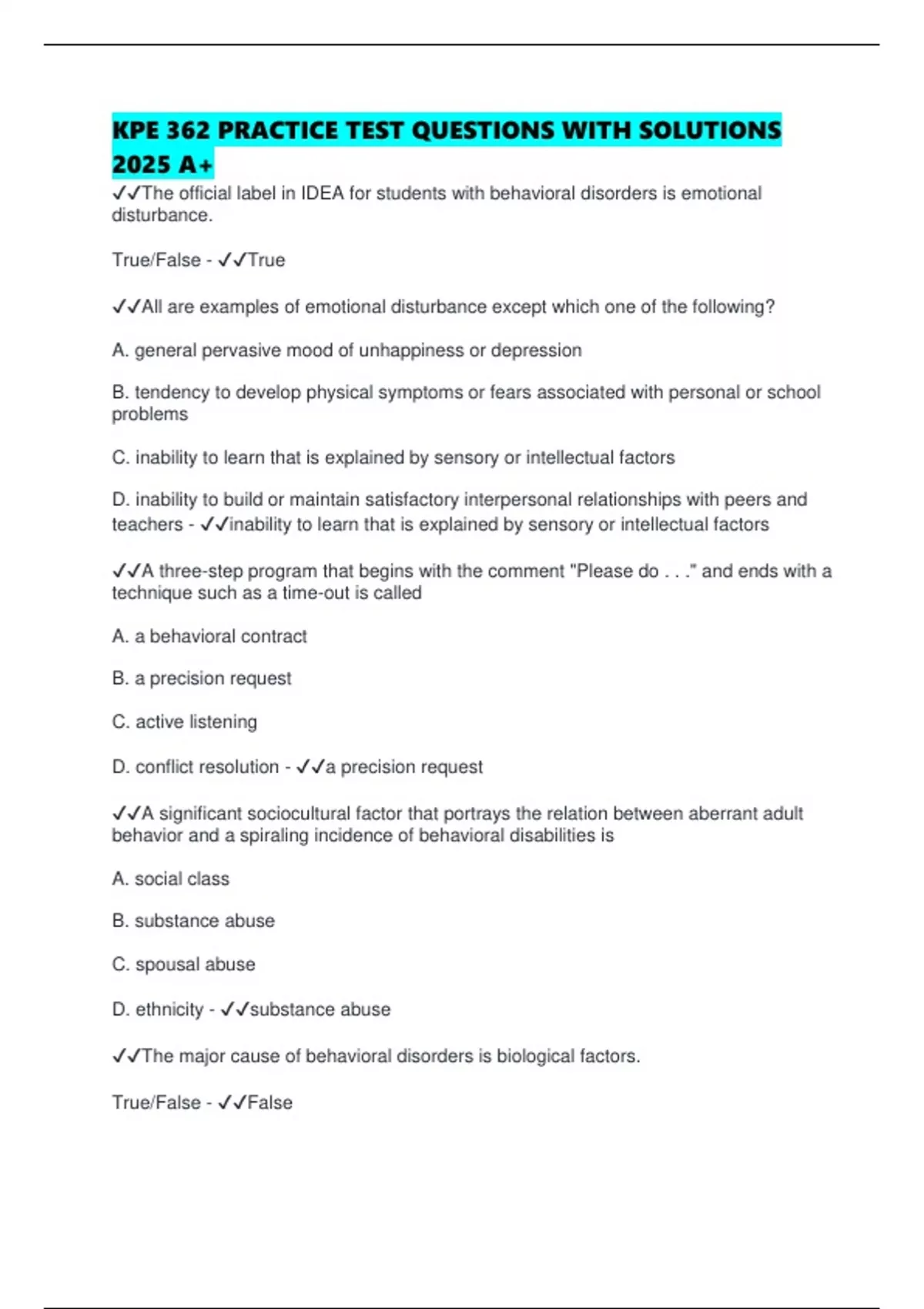 KPE 362 PRACTICE TEST QUESTIONS WITH SOLUTIONS 2025 A+ - KPE 362 ...