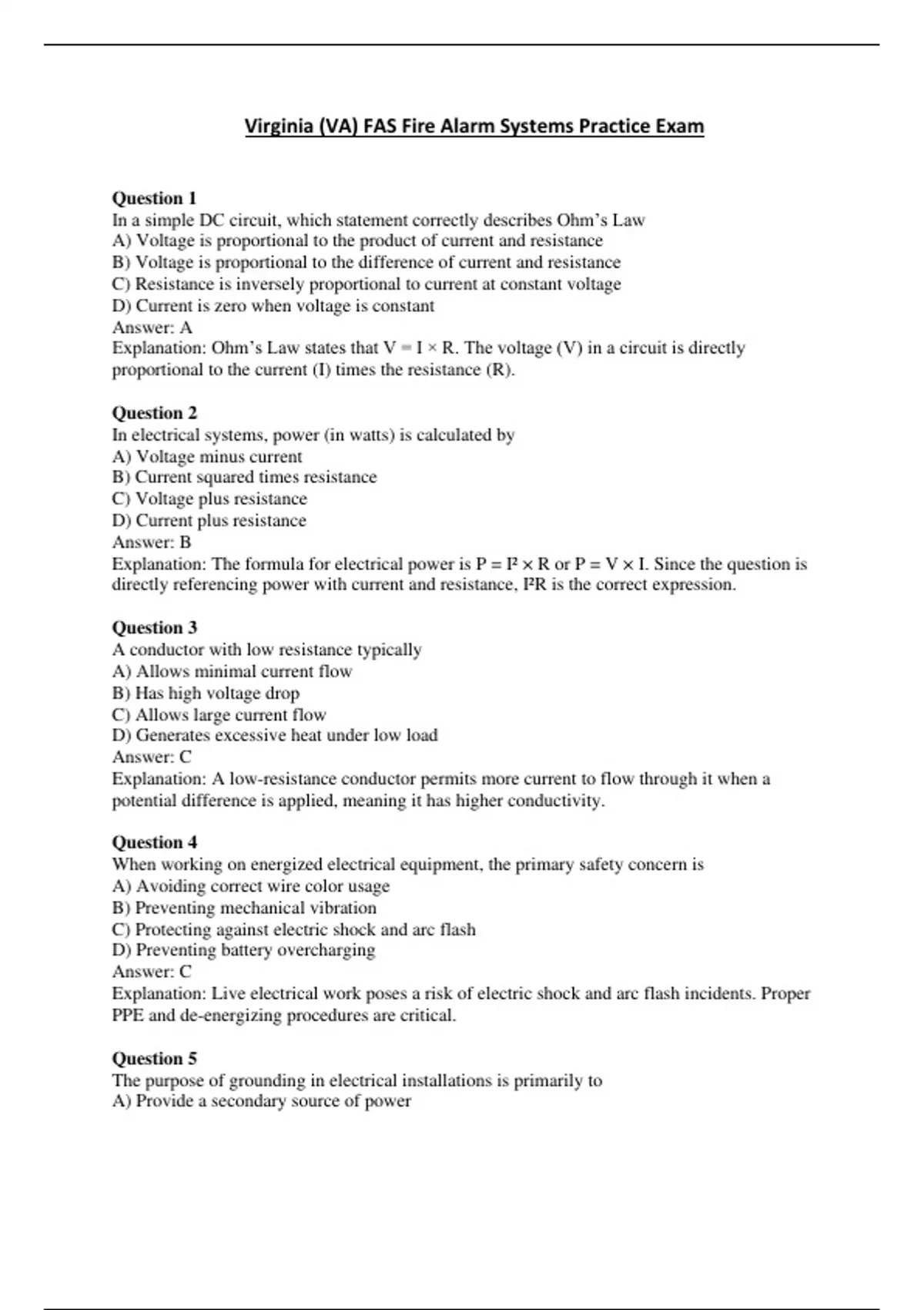Virginia (VA) FAS Fire Alarm Systems Practice Exam - Computer Tech ...