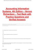 Accounting Information Systems&comma; 4th Edition &ndash; Vernon Richardson &ndash; Test Bank with Practice Questions and Verified Answers