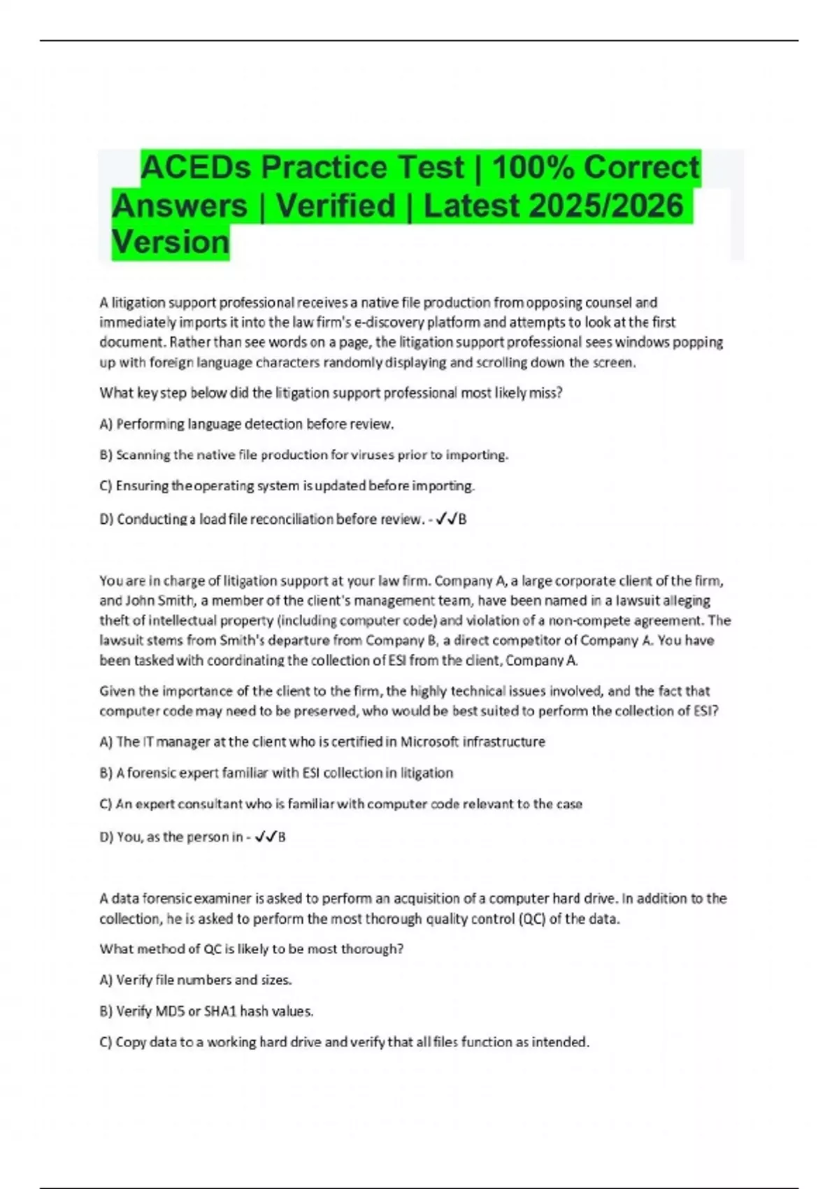 ACEDs Practice Test | 100% Correct Answers | Verified | Latest 2025/ ...