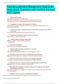 Nursing Leadership&sol;Management Final Exam Study Guide Questions with Verified Answers 2025 Update