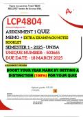 LCP4804 ASSIGNMENT 1 QUIZ MEMO - SEMESTER 1 - 2025 - UNISA &ndash; DUE DATE&colon; - 18 MARCH 2025 &lpar;QUIZ ANSWERS - DISTINCTION GUARANTEED&excl;&rpar; INCLUDES FREE MCQ BOOKLET