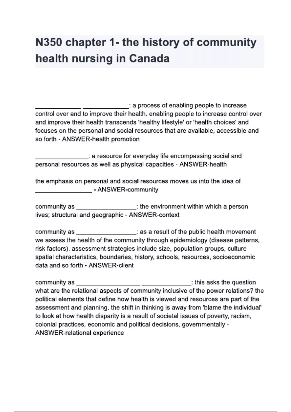 N350 chapter 1- the history of community health nursing in Canada ...