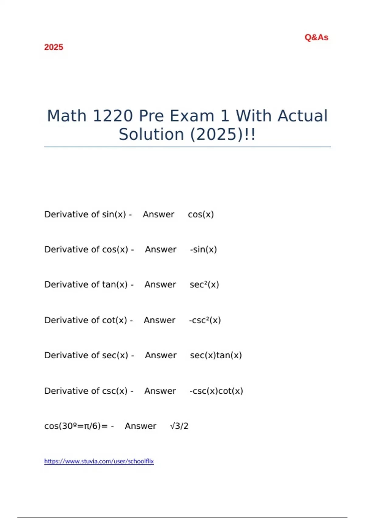 Math 1220 Pre Exam 1 With Actual Solution 2025 MATH 1220 Stuvia US Math 1220 pre exam 1 with actual solution 2025 math 1220 stuvia us