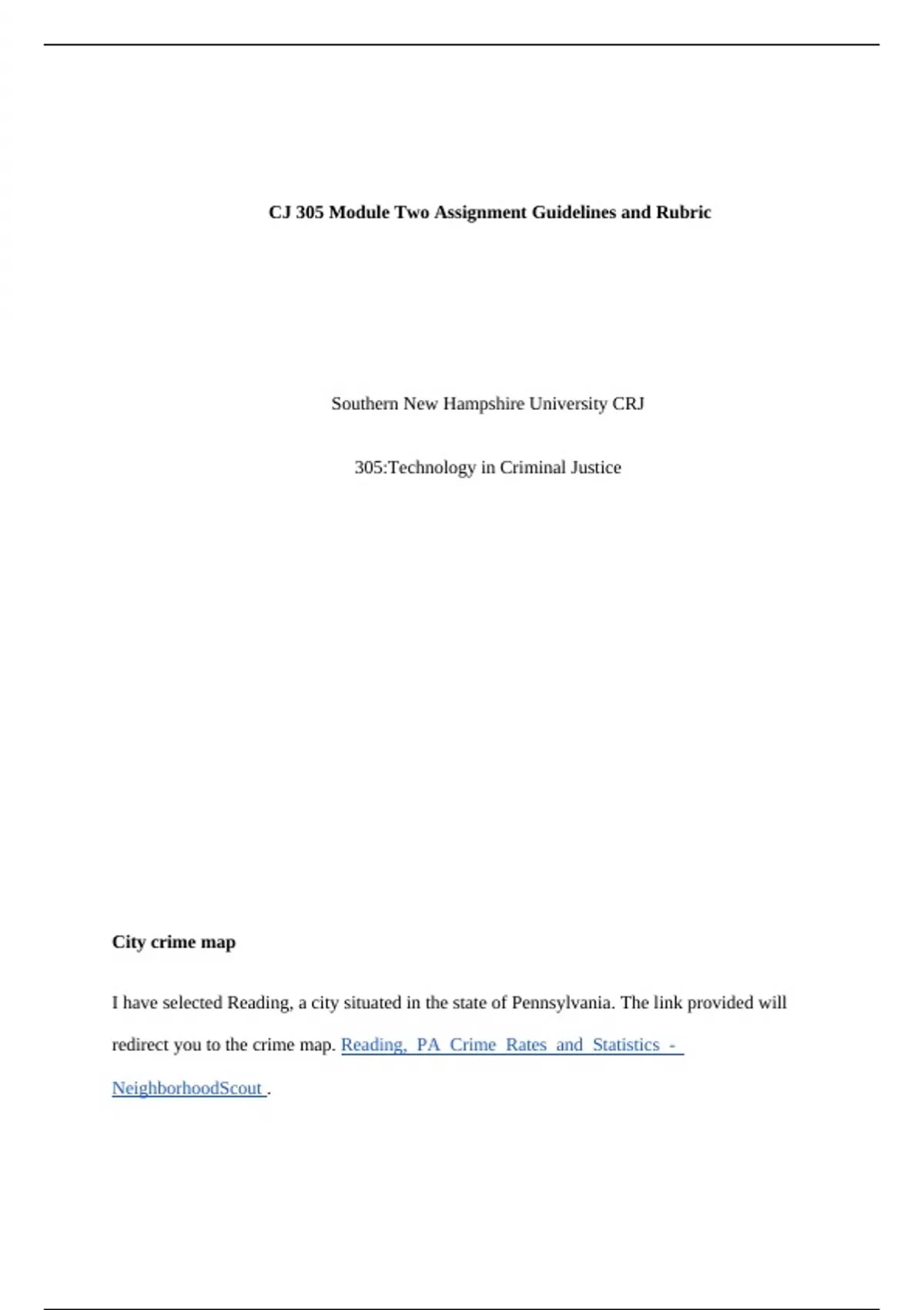 Summary CJ 305 Module Two Assignment Guidelines and Rubric Southern New ...
