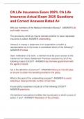 CA Life Insurance Exam 202&percnt; CA Life  Insurance Actual Exam 2025 Questions  and Correct Answers Rated A&plus;