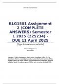 BLG1501 Assignment 2 &lpar;COMPLETE ANSWERS&rpar; Semester 1 2025 &lpar;225234&rpar; - DUE 11 April 2025&semi; 100&percnt; TRUSTED Complete&comma; trusted solutions and explanations&period;&period; Ensure your success with us&period; &period;&period;&period;