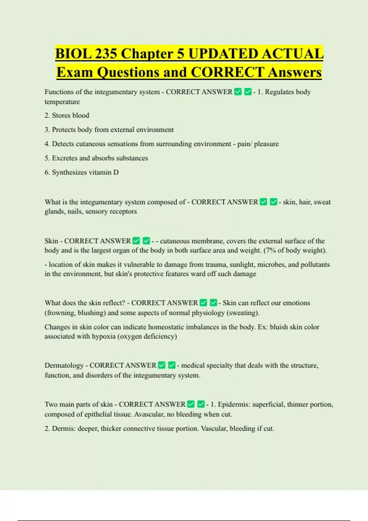 BIOL 235 Chapter 5 UPDATED ACTUAL Exam Questions and CORRECT Answers ...