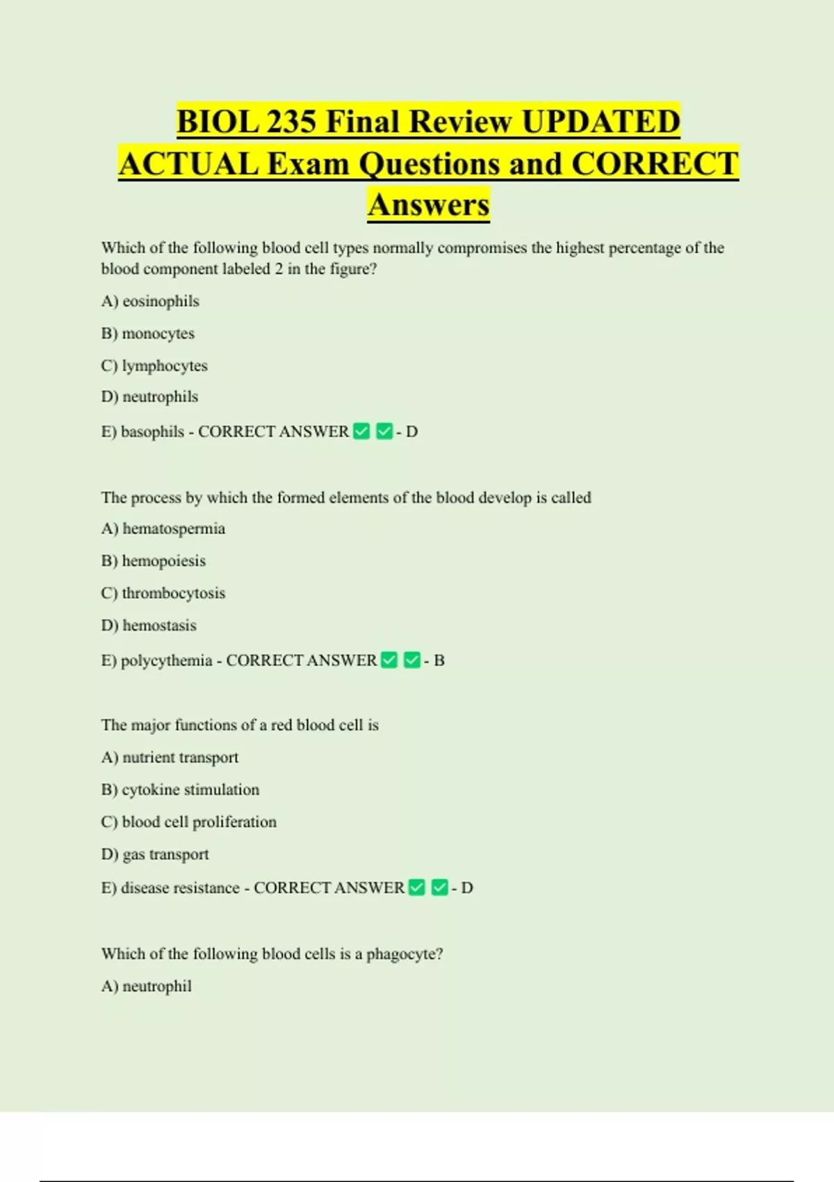 BIOL 235 Final Review UPDATED ACTUAL Exam Questions and CORRECT Answers ...