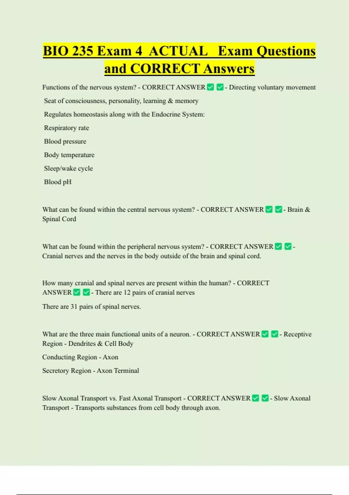 BIO 235 Exam 4 ACTUAL Exam Questions and CORRECT Answers - BIO 235 ...