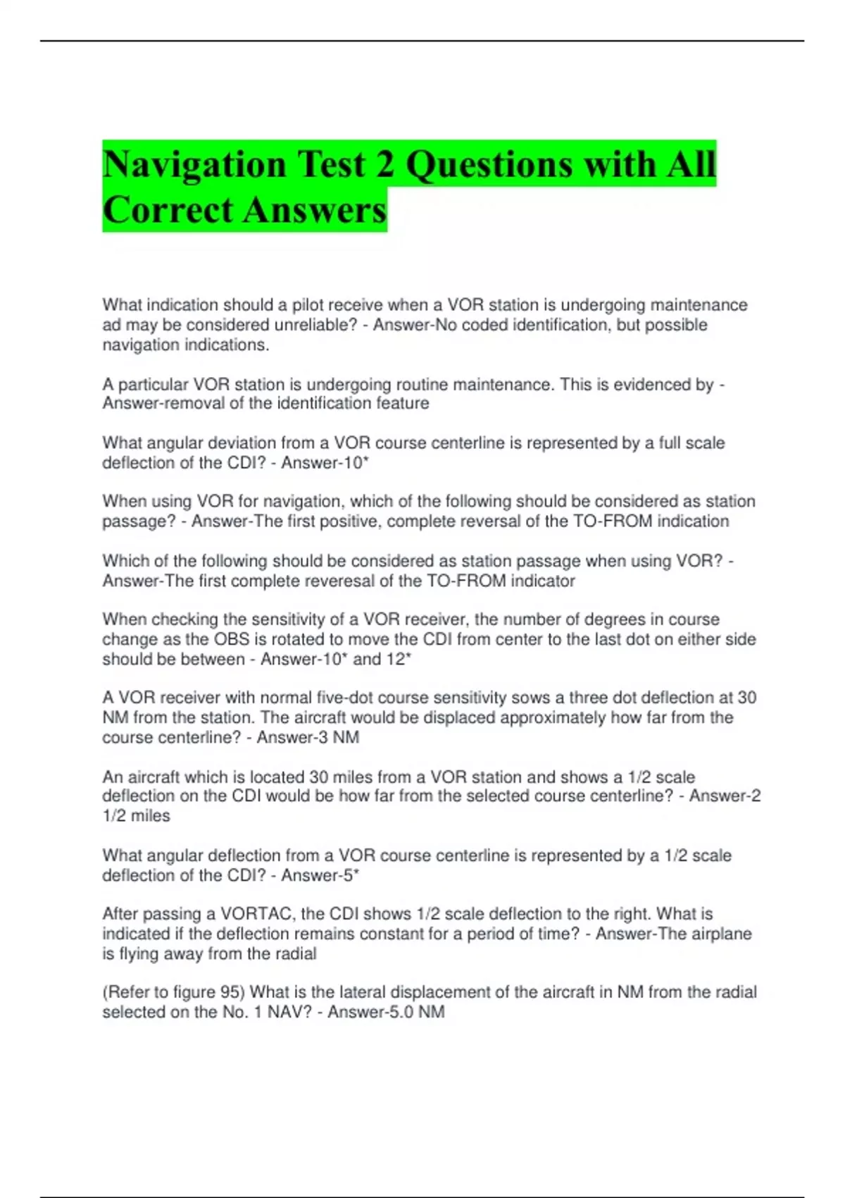 Navigation Test 2 Questions with All Correct Answers - Navigation ...