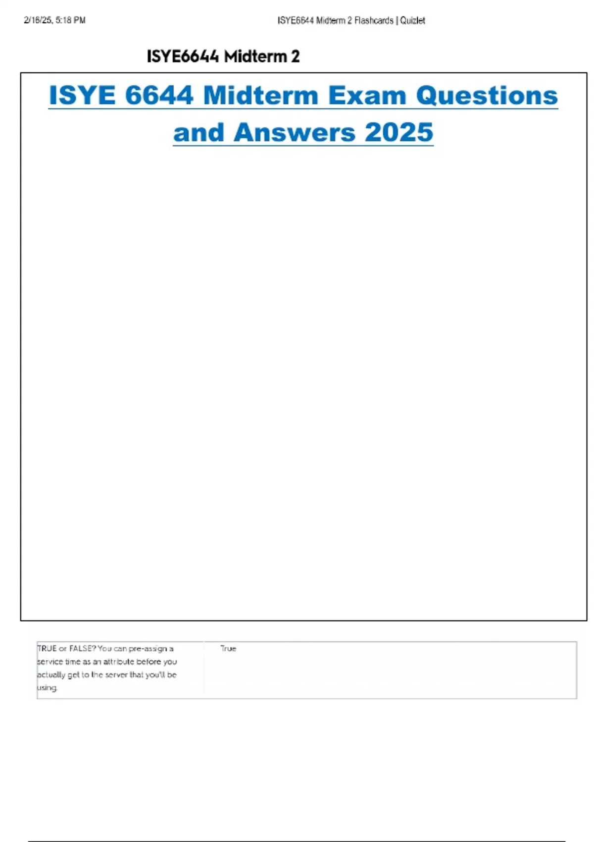 ISYE 6644 Midterm Exam Questions and Answers 2025 - ISYE - Stuvia US