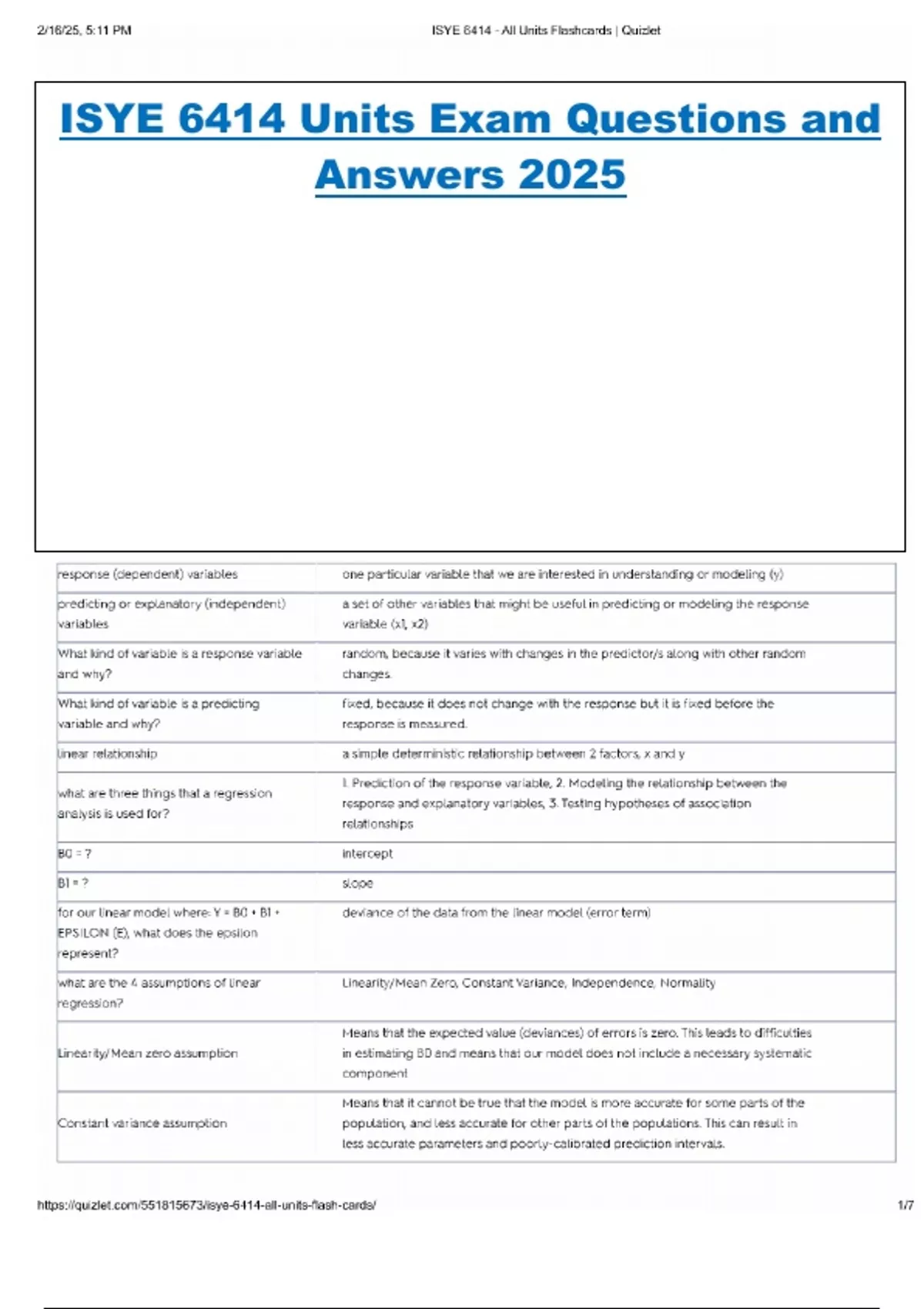 ISYE 6414 Units Exam Questions and Answers 2025 - ISYE - Stuvia US